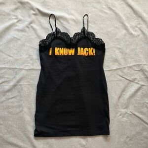 Conner Ives Lace trimmed black printed cotton jersey mini dress size medium